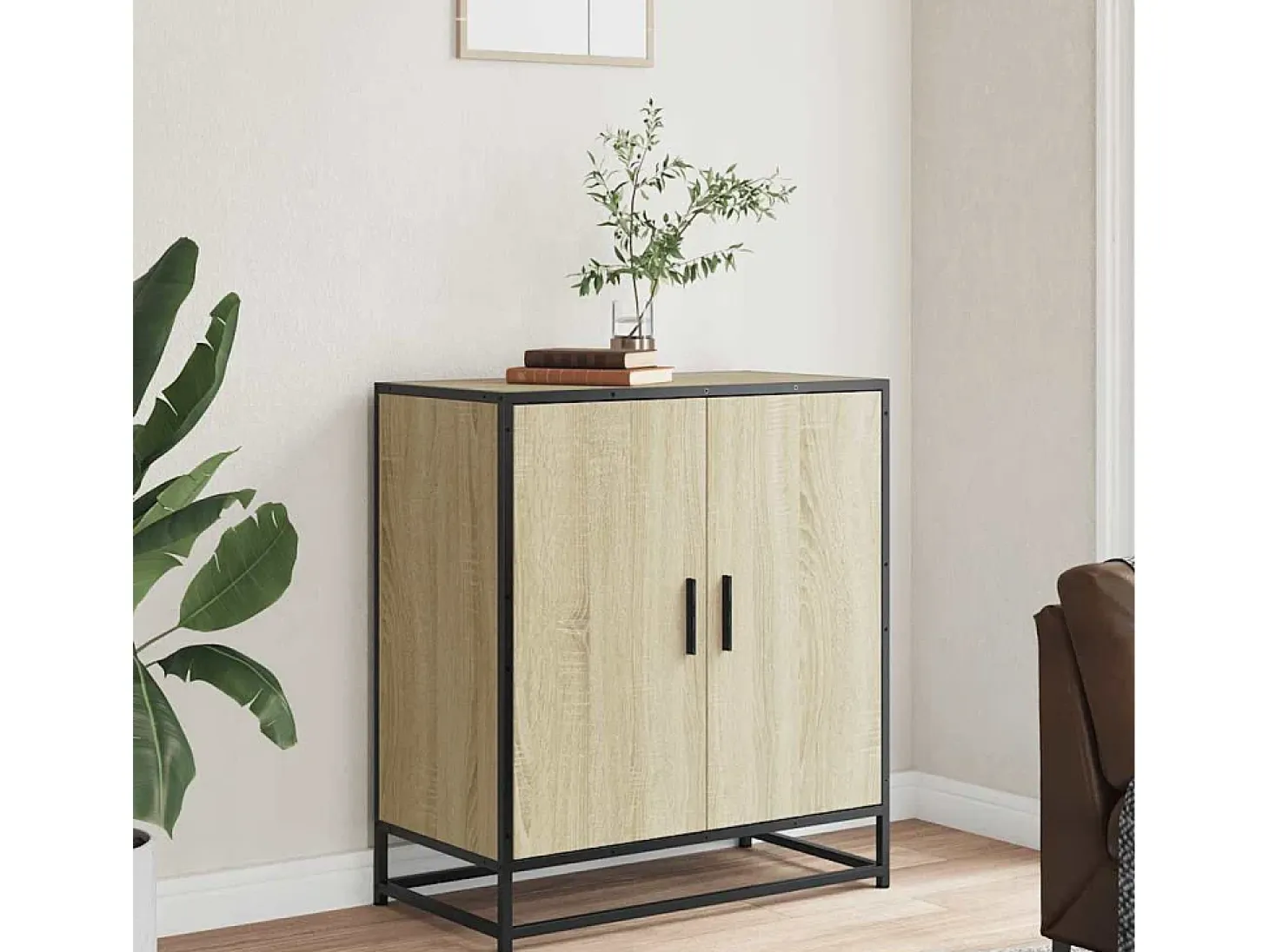 Aparador de roble Sonoma 68x35x76 cm madera contrachapada y metal