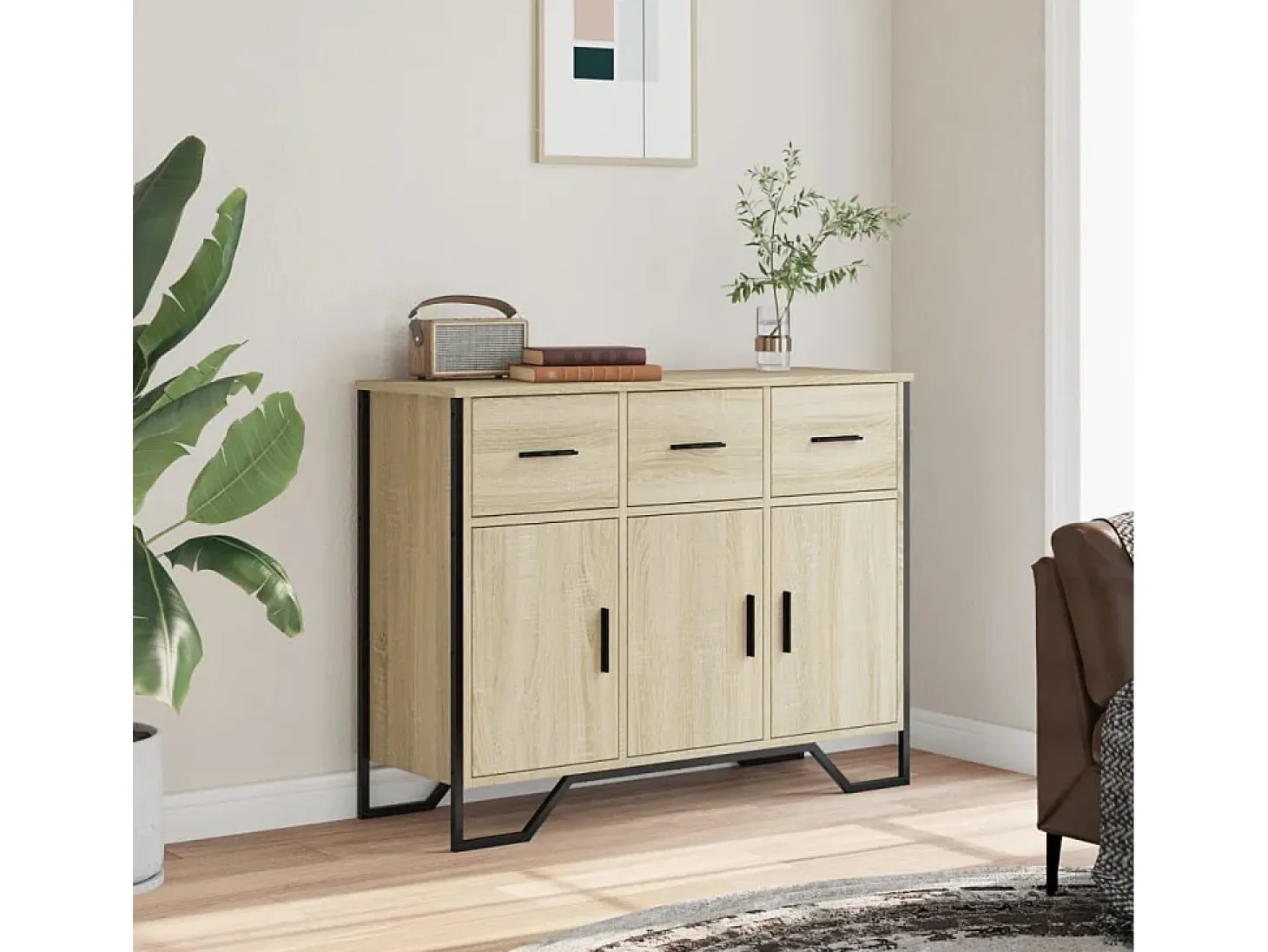 Aparador de roble Sonoma 97x32,5x74,5 cm madera de ingeniería
