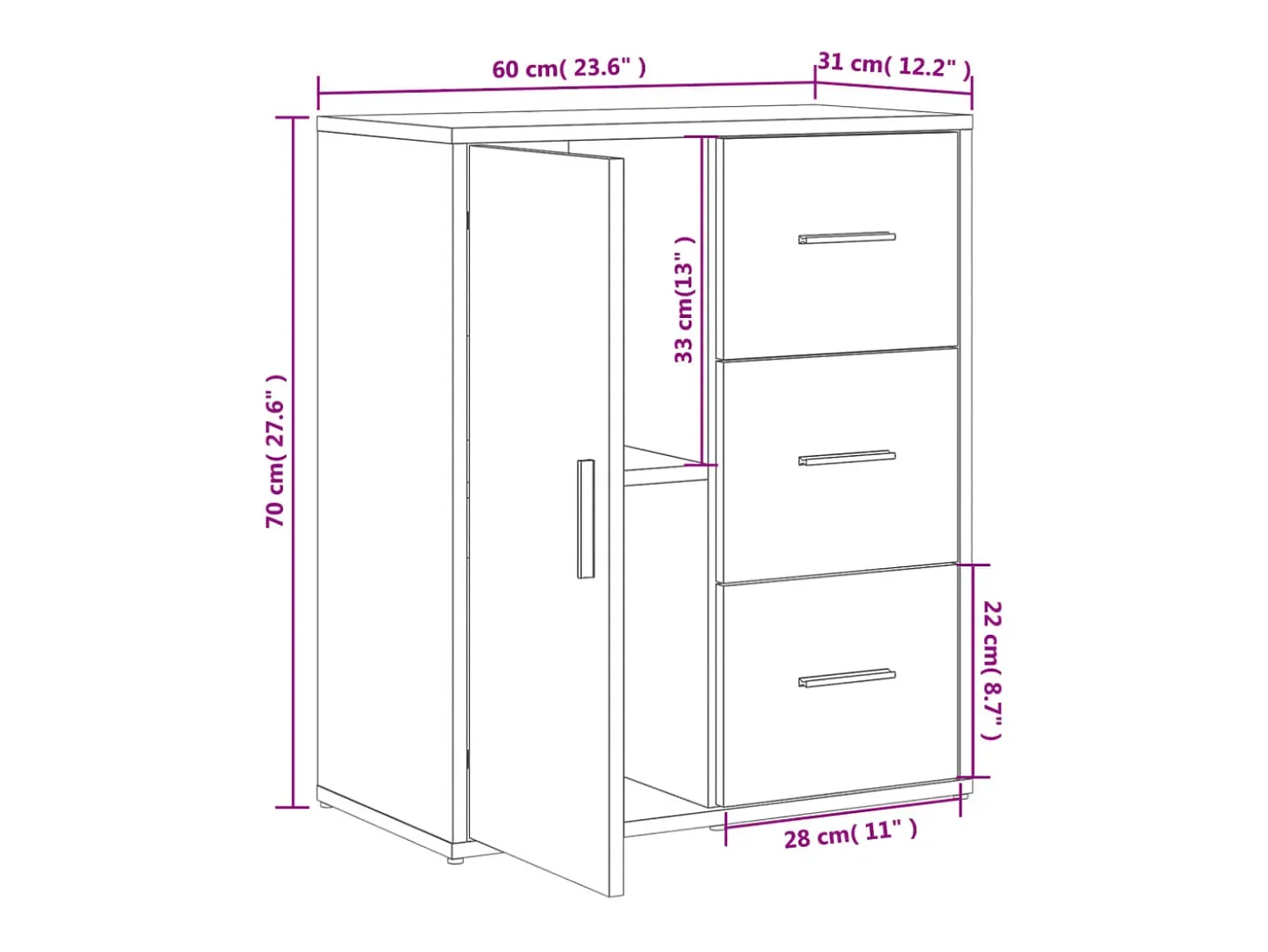 Aparador de roble Sonoma 60x31x70 cm madera de ingeniería