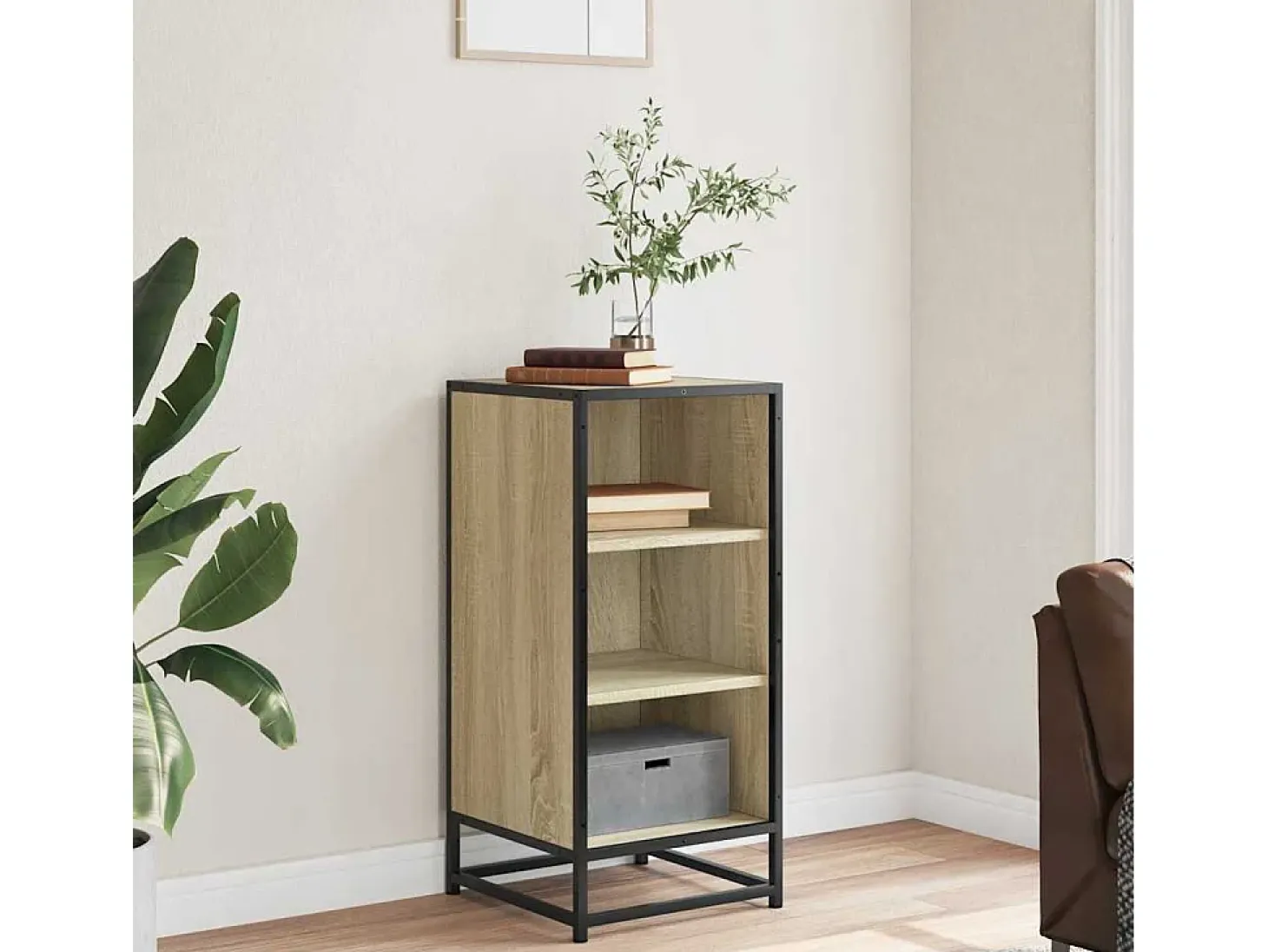 Aparador de roble Sonoma 35,5x35x76 cm madera contrachapada y metal