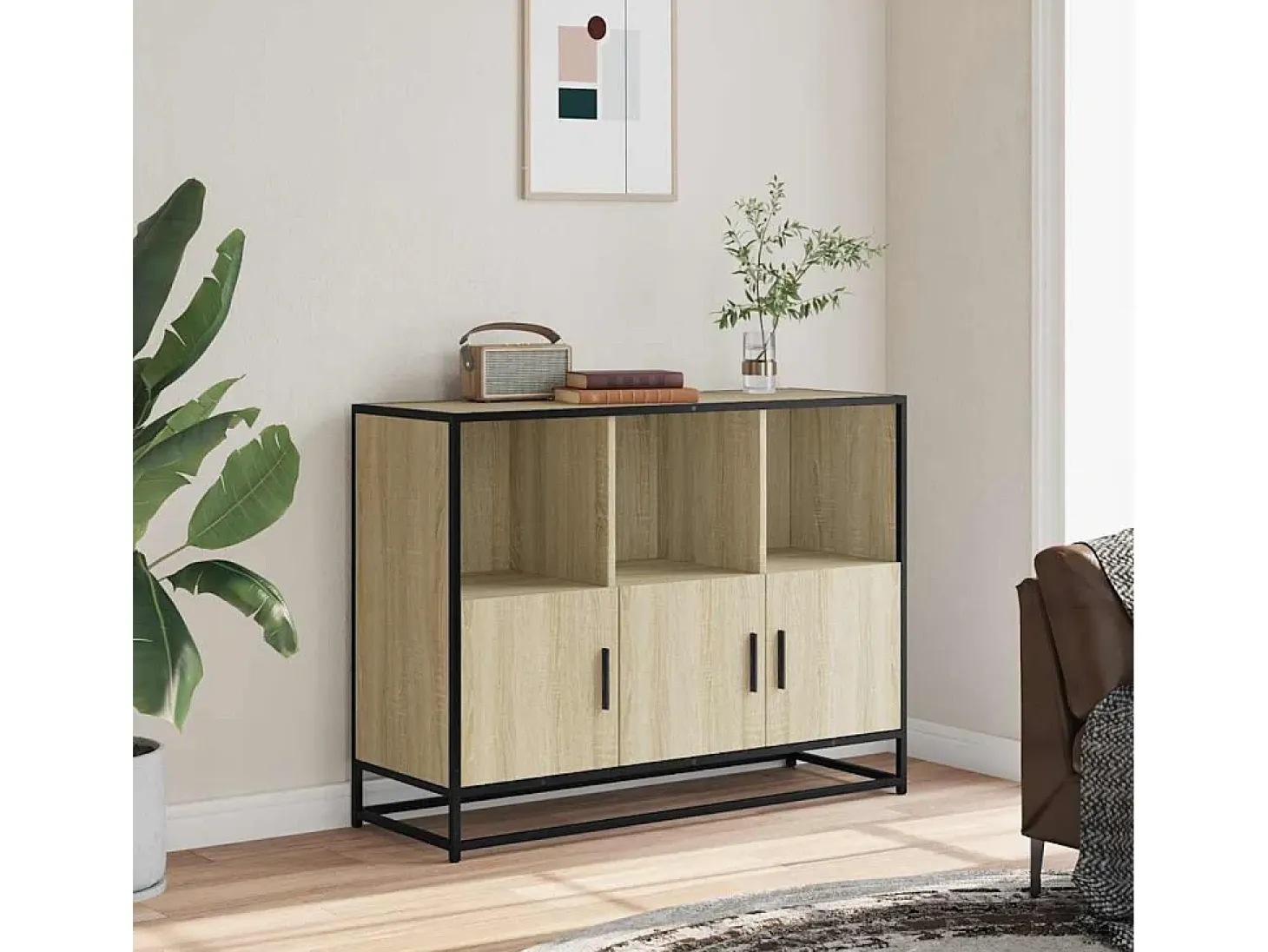 Aparador de roble Sonoma 100x35x76 cm madera de ingeniería