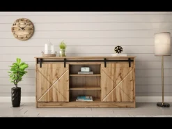 Aparador de roble wotan de 160 cm con puertas correderas Hexa