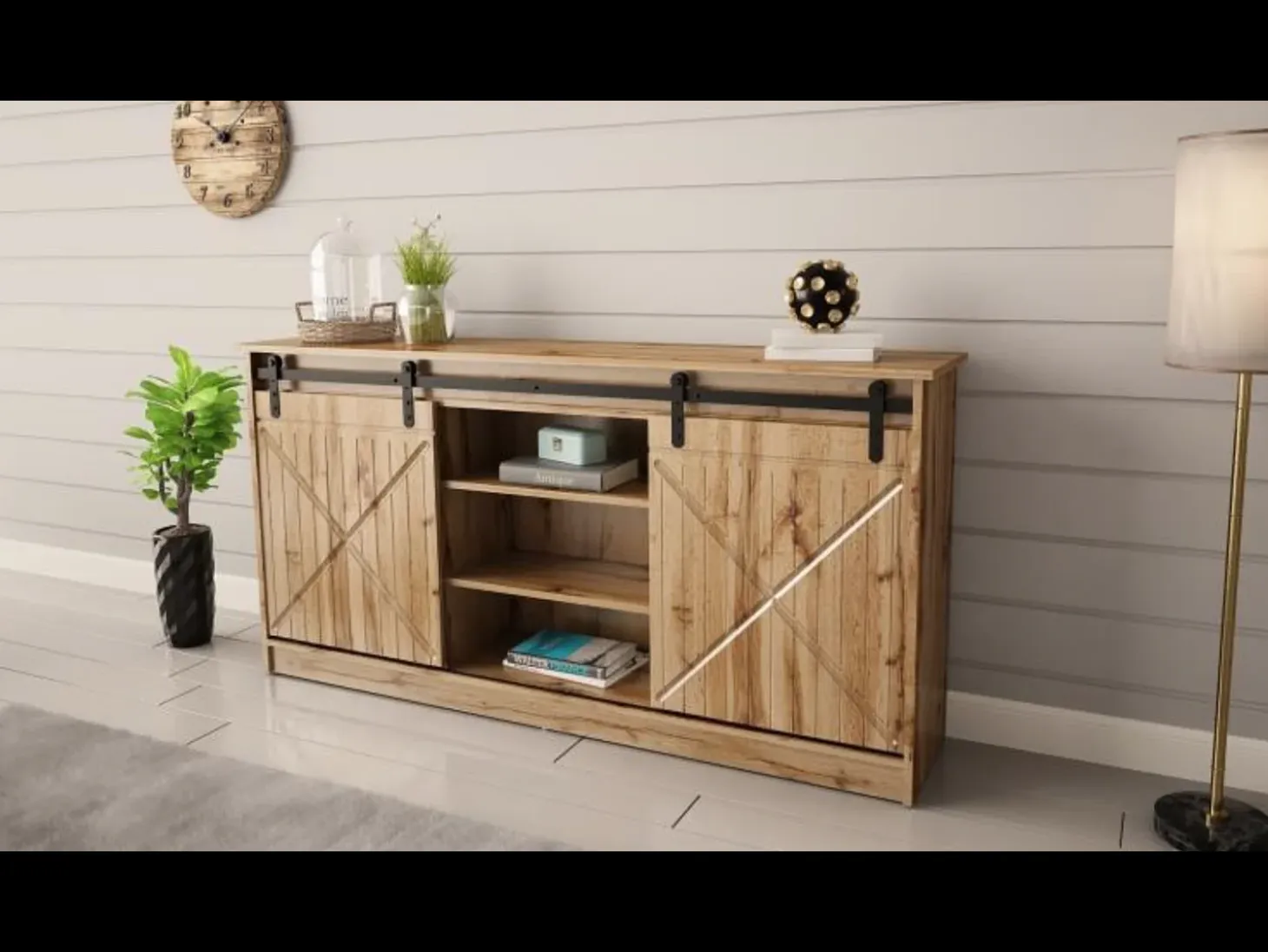 Aparador de roble wotan de 160 cm con puertas correderas Hexa