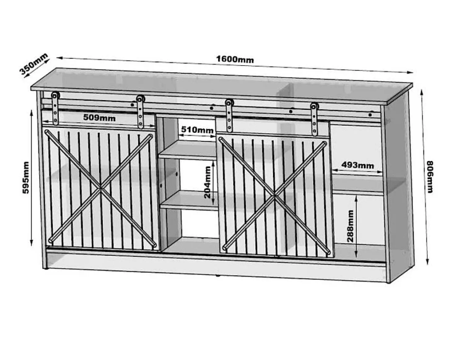Aparador de roble wotan de 160 cm con puertas correderas Hexa