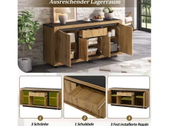 Aparador de salón - 140 x 38,5 x 52 cm - con 4 puertas + 1 cajón - MDF - acabado madera y negro