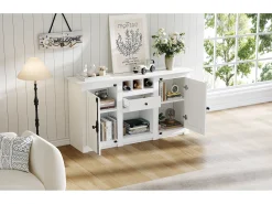 Aparador de salón con 2 puertas y 1 cajón - 130 x 35 x 70 cm - para salones y despachos - MDF + aglomerado - blanco