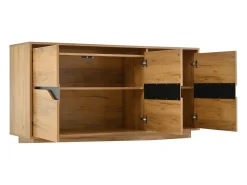 Aparador de salón con 3 puertas de almacenamiento y estantes ajustables – Madera natural y negro