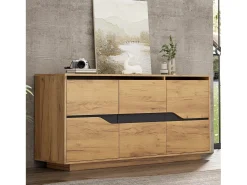 Aparador de salón con 3 puertas de almacenamiento y estantes ajustables – Madera natural y negro