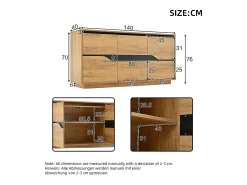 Aparador de salón con 3 puertas de almacenamiento y estantes ajustables – Madera natural y negro