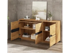 Aparador de salón con 3 puertas de almacenamiento y estantes ajustables – Madera natural y negro