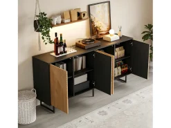 Aparador de salón con acabado en madera natural - 160 x 40 x 75 cm - con 4 puertas + 3 patas - aglomerado - natural