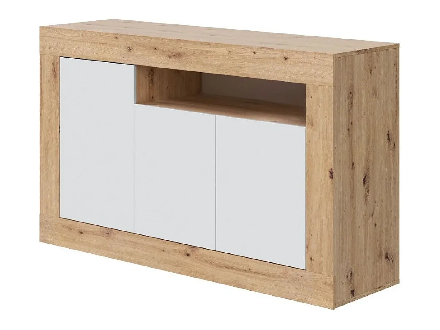 Aparador de salón de 87x144x42 cm con 3 puertas batientes en color blanco y beige Kento