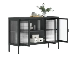 Aparador de vidrio y acero negro 105x35x70 cm