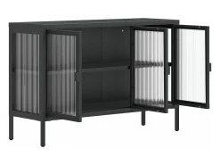 Aparador de vidrio y acero negro 105x35x70 cm