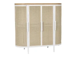 Aparador de 80x80x39 cm de diseño ovalado con frentes enrejillados y tapa en MDF Maya