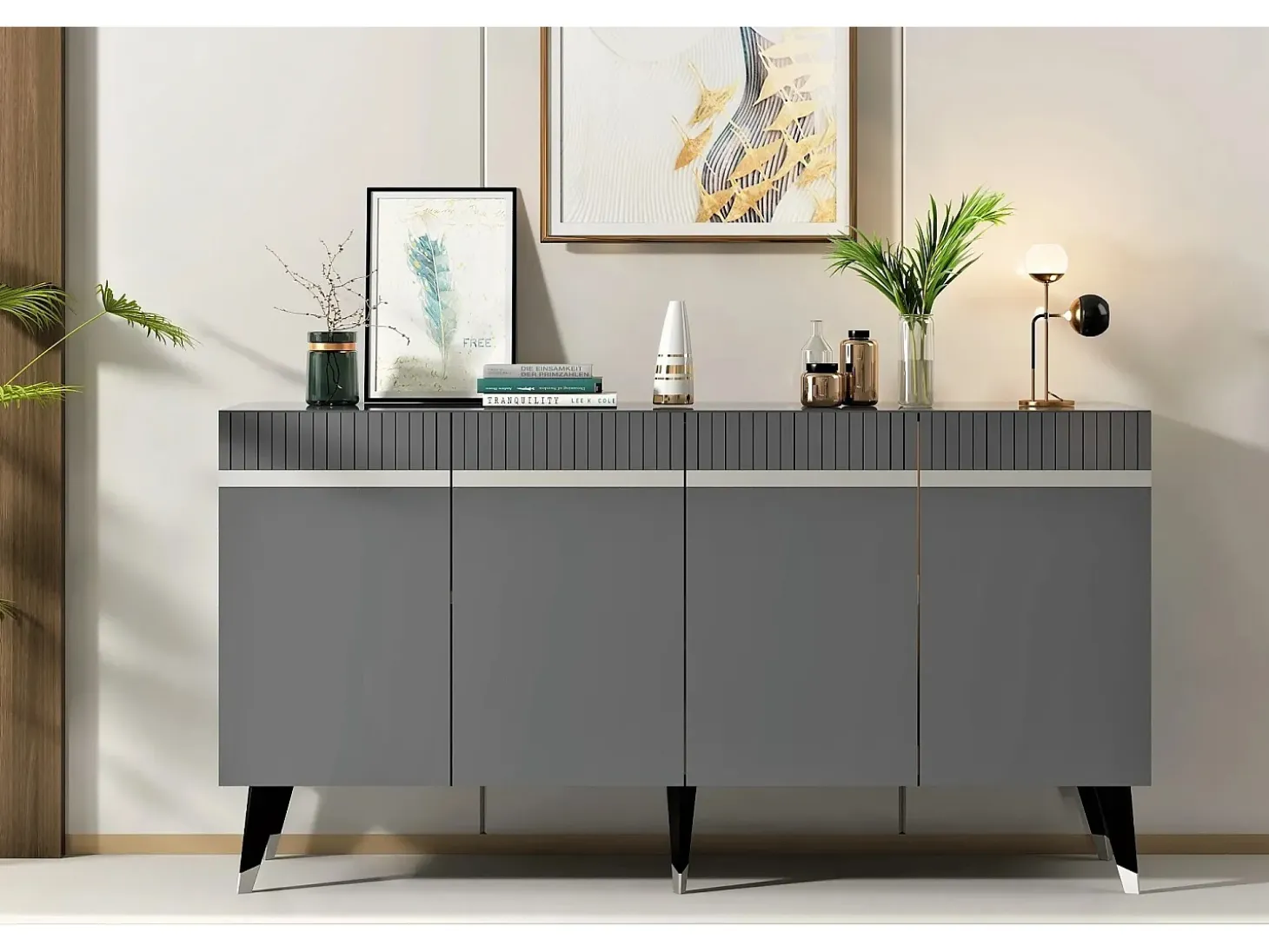 Aparador Defne Antracita Plata 150x40x80 cm