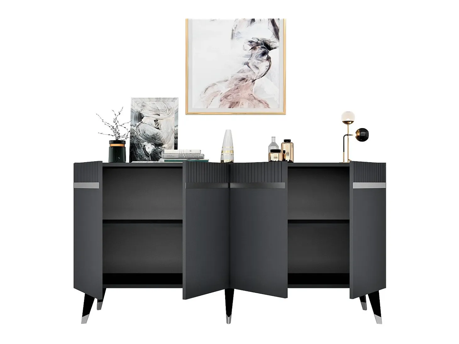Aparador Defne Antracita Plata 150x40x80 cm