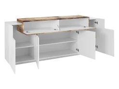 Aparador diseño blanco y madera 200 cm con puertas y 4 compartimentos Corona Side