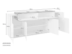 Aparador diseño blanco y madera 200 cm con puertas y 4 compartimentos Corona Side