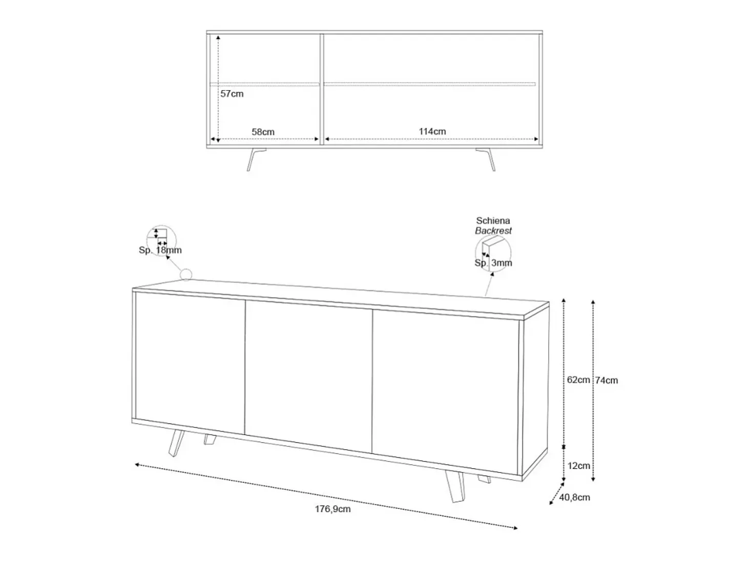 Aparador diseño moderno 3 puertas aparador salón cocina Sterling - Blanco