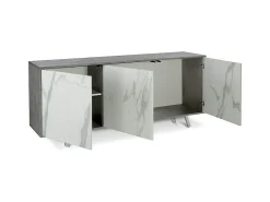 Aparador diseño moderno 3 puertas aparador salón cocina Sterling - Gris - Mármol Calacatta