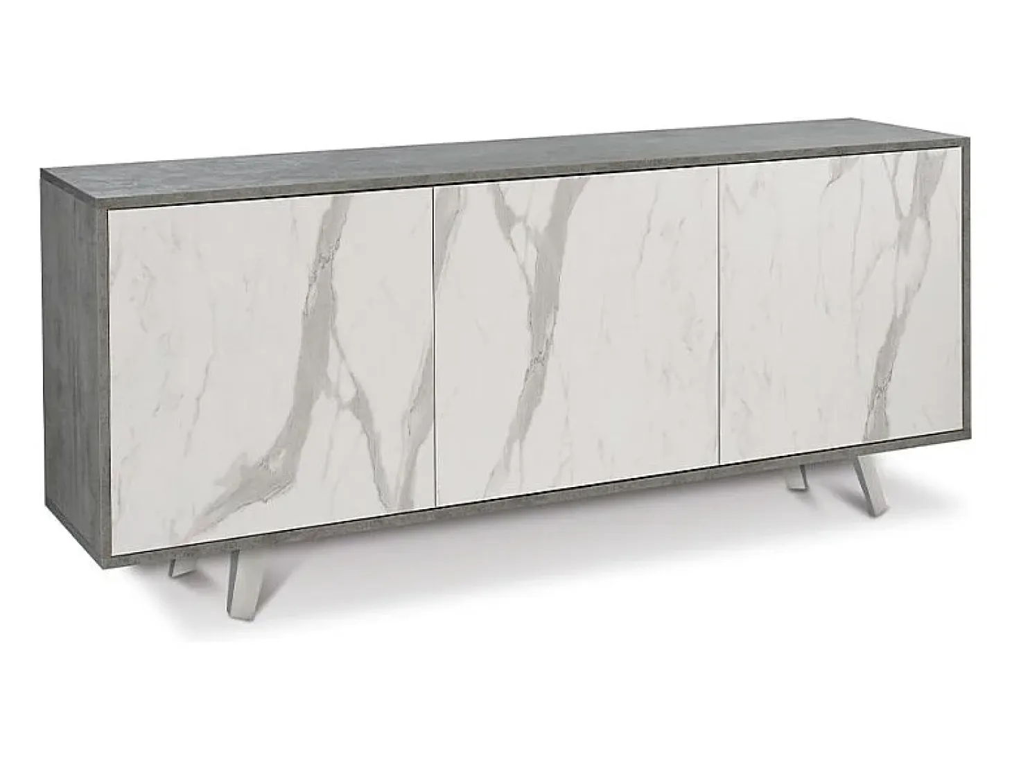 Aparador diseño moderno 3 puertas aparador salón cocina Sterling - Gris - Mármol Calacatta