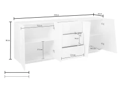 Aparador diseño pizarra mueble salón 220 cm 2 compartimentos 3 cajones Vega Side