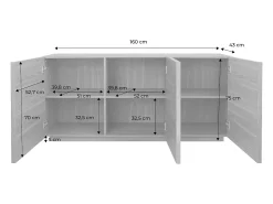 Aparador efecto madera 3 puertas, 160cm natural