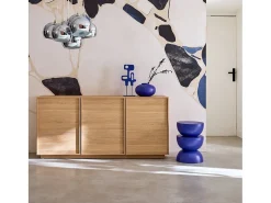 Aparador efecto madera 3 puertas, 160cm natural