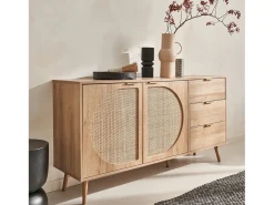 Aparador efecto madera de 2 puertas y 3 cajones, 150cm natural