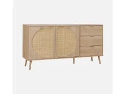 Aparador efecto madera de 2 puertas y 3 cajones, 150cm natural