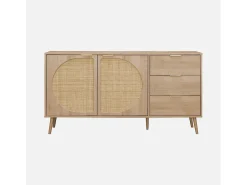 Aparador efecto madera de 2 puertas y 3 cajones, 150cm natural