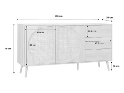 Aparador efecto madera de 2 puertas y 3 cajones, 150cm natural