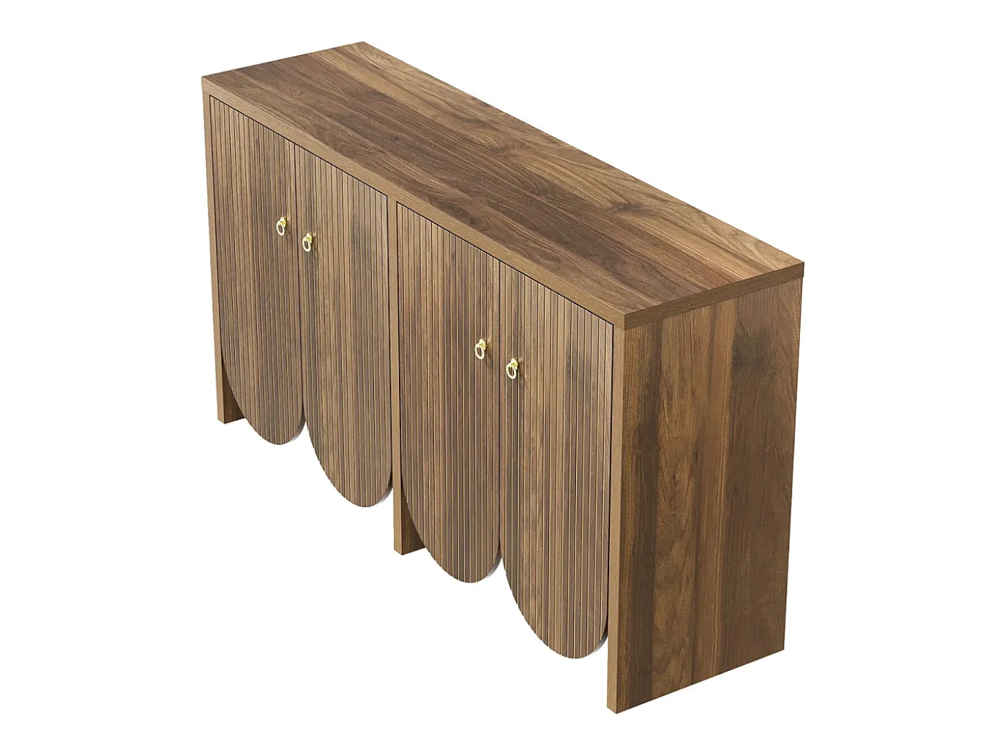 Aparador efecto nogal 147 × 40 × 80 cm - Mueble con 4 puertas - para salón, comedor y recibidor
