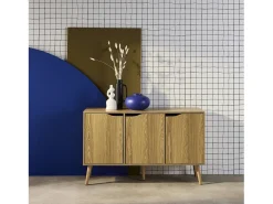 Aparador efecto nogal con 3 puertas y 3 estantes, 120cm efecto fresno