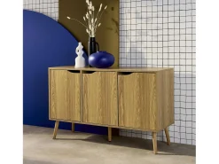 Aparador efecto nogal con 3 puertas y 3 estantes, 120cm efecto fresno