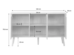 Aparador efecto nogal con 3 puertas y 3 estantes, 120cm efecto fresno
