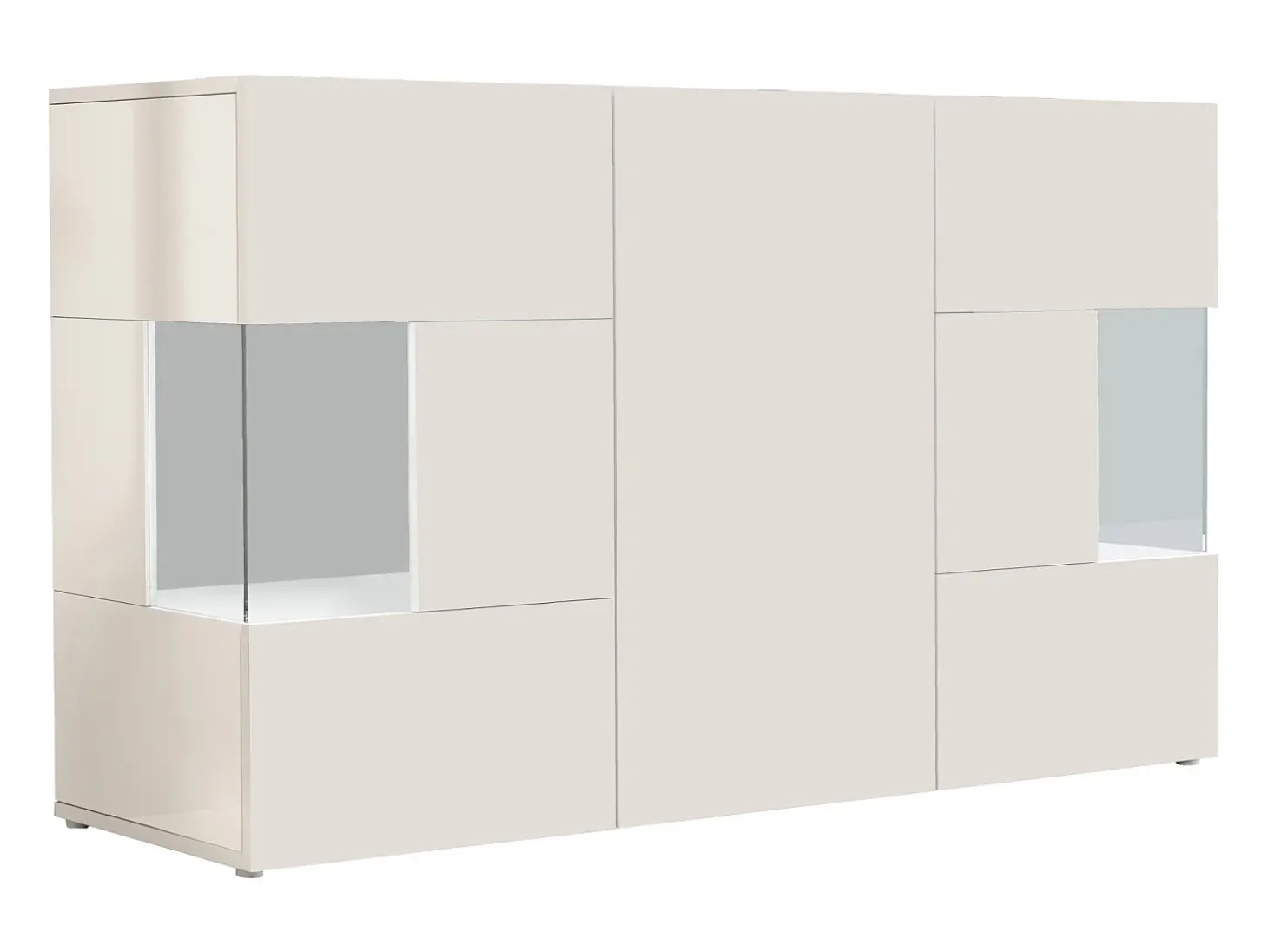 Aparador Egypt con 3 puertas con inserciones de cristal expositor blanco brillo 135x40x80 cm