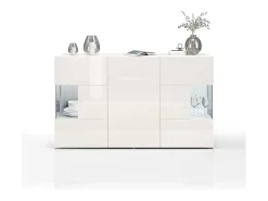Aparador Egypt con 3 puertas con inserciones de cristal expositor blanco brillo 135x40x80 cm