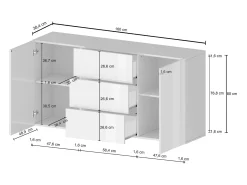 Aparador Egypt con 2 puertas y 3 cajones blanco brillo 160x40x80 cm