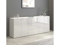 Aparador Egypt con 4 puertas y 3 cajones blanco brillo 200x40x80 cm
