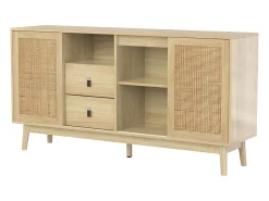 Aparador elegante - aparador bajo con 3 puertas de ratán y 2 cajones - patas de madera - para salón y dormitorio