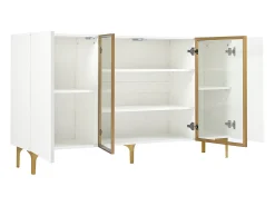 Aparador elegante de 4 puertas - 150 x 38 x 85 cm - 2 puertas de cristal - MDF - blanco