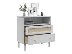 Aparador en aspecto ratán blanco 80x40x80 cm madera maciza de pino