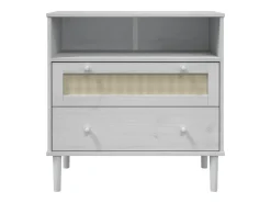 Aparador en aspecto ratán blanco 80x40x80 cm madera maciza de pino