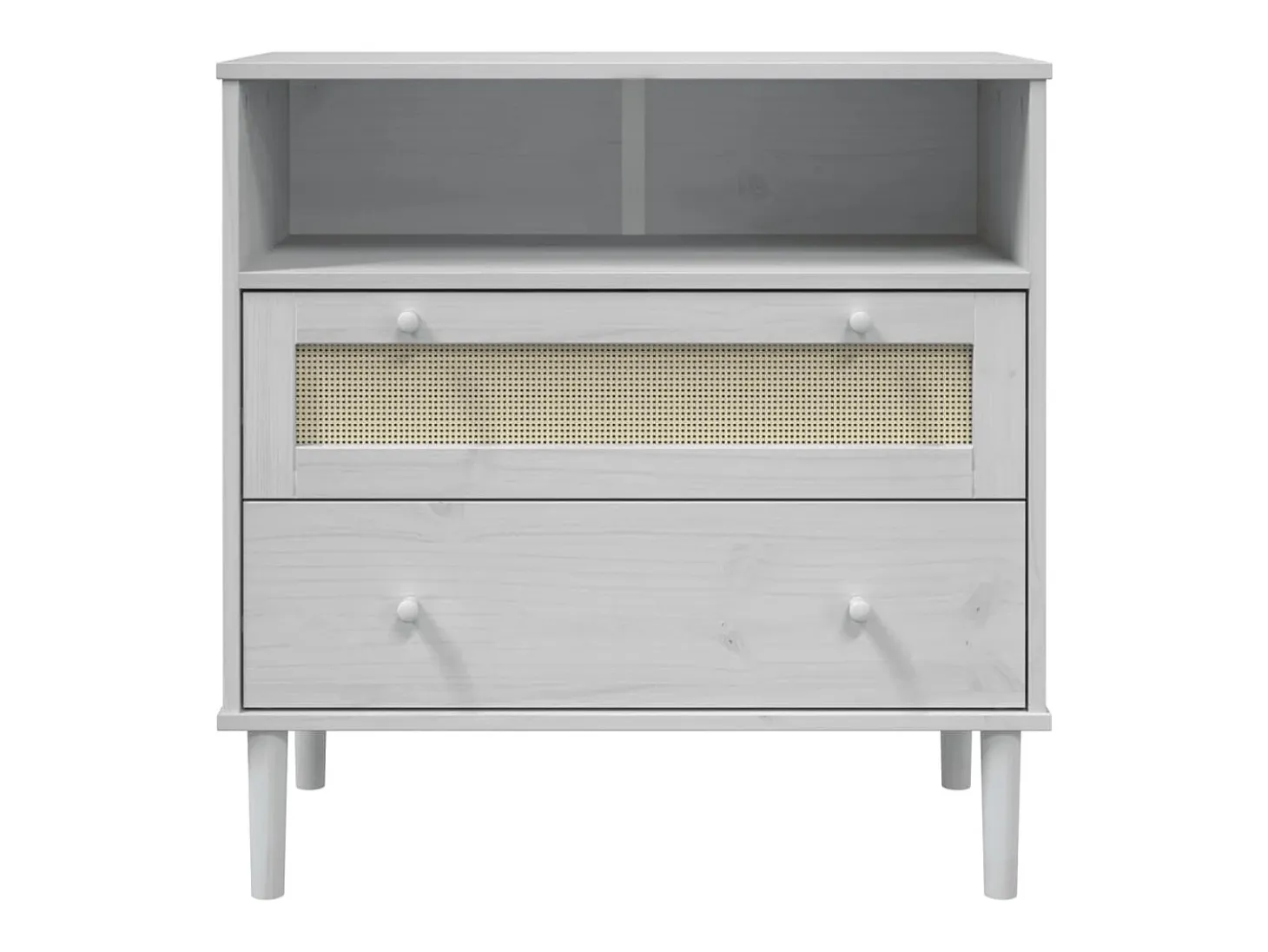 Aparador en aspecto ratán blanco 80x40x80 cm madera maciza de pino