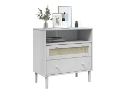 Aparador en aspecto ratán blanco 80x40x80 cm madera maciza de pino