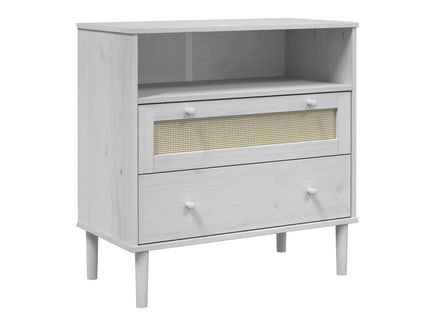 Aparador en aspecto ratán blanco 80x40x80 cm madera maciza de pino