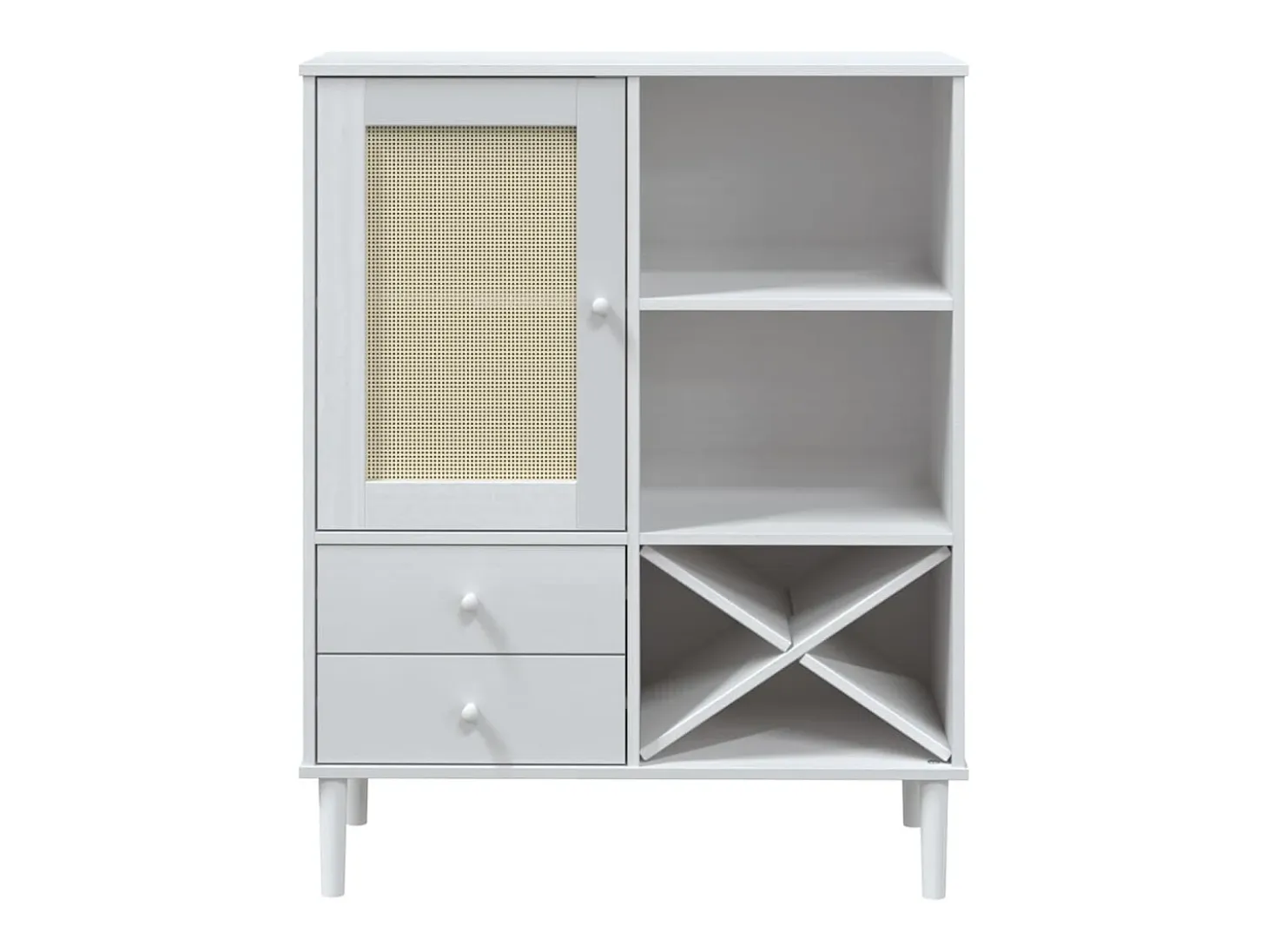 Aparador en imitación ratán blanco 90x40x112cm madera maciza de pino