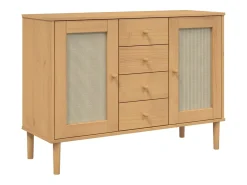 Aparador en imitación ratán marrón 112x40x80cm madera maciza de pino